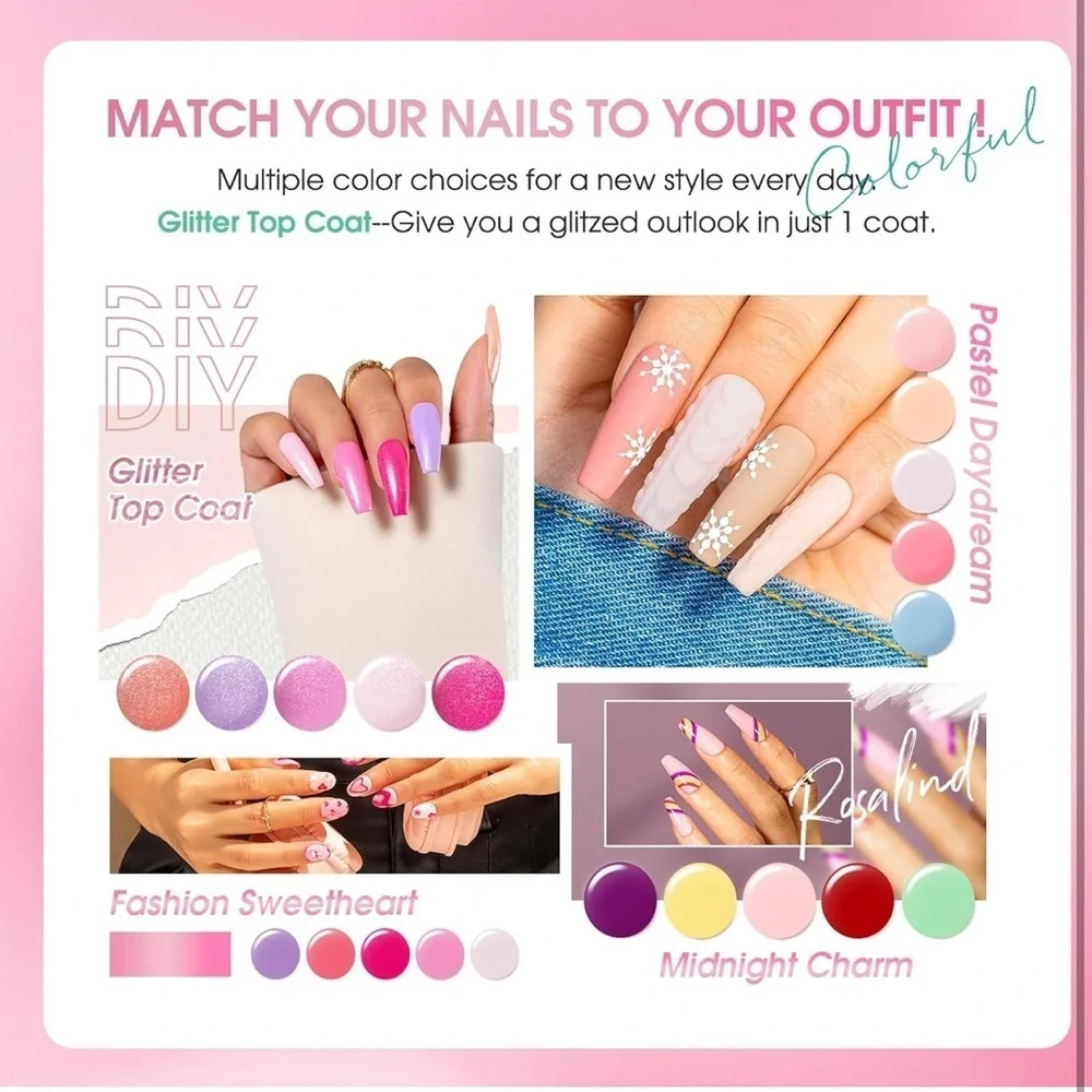 ROSALIND 30PCS Gel Nail Set, Base, Glossy, Matte and Glitter Top Coat Gel Kit‌